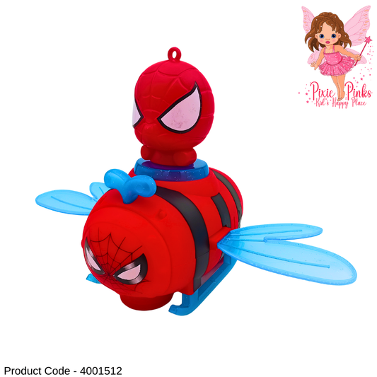 🕷️ PixiePinks Spidy Airplane Toy ✈️ | 360° Rotating Action, Lights & Music | Fun Gift for Kids 3+