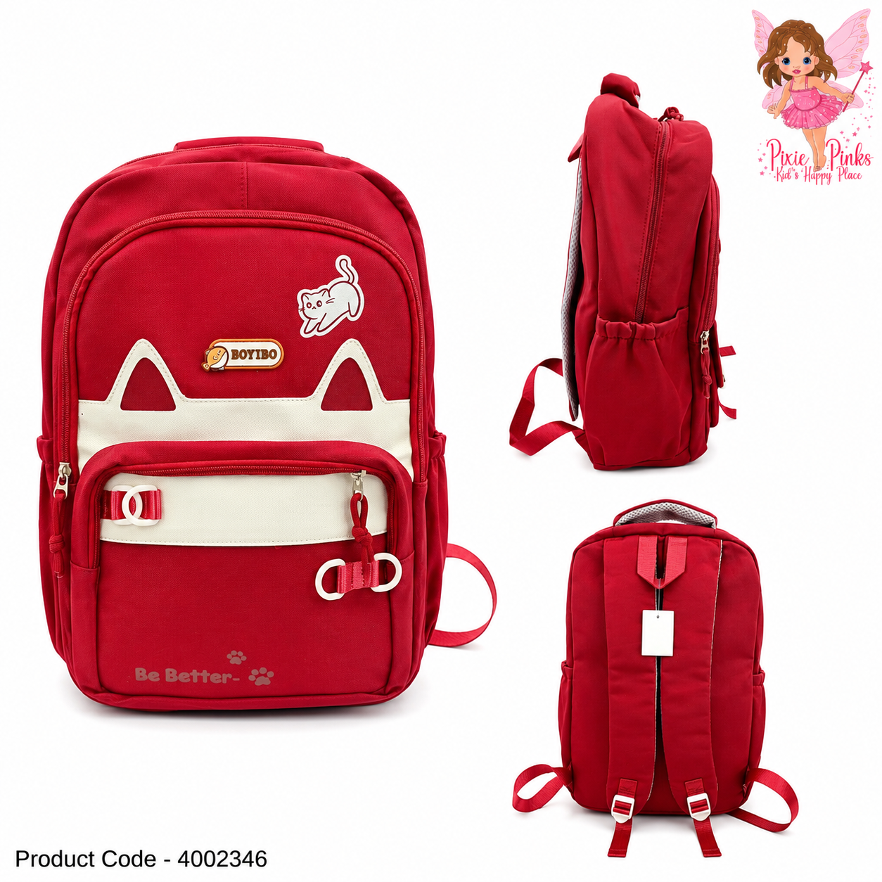 Kitty Large School Backpack for Kids – Cute 3 Compartment Student Backpack for Grade 3+ Children