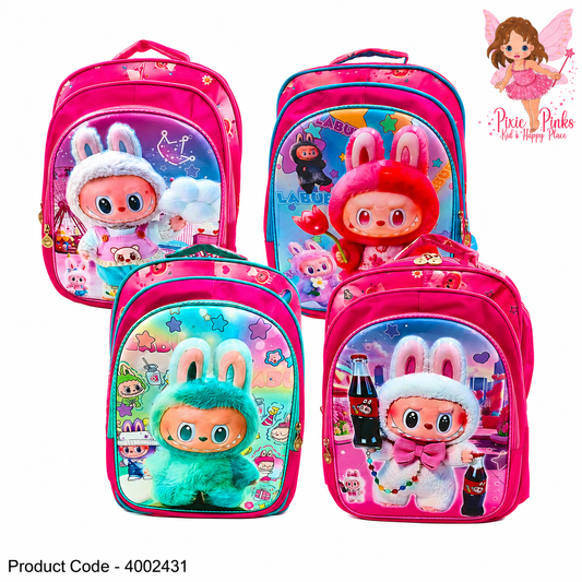 Labubu Kids School Backpack for Grade 2+ – Large Waterproof Cartoon Backpack with 3 Compartments & Side Pockets (42cm)
