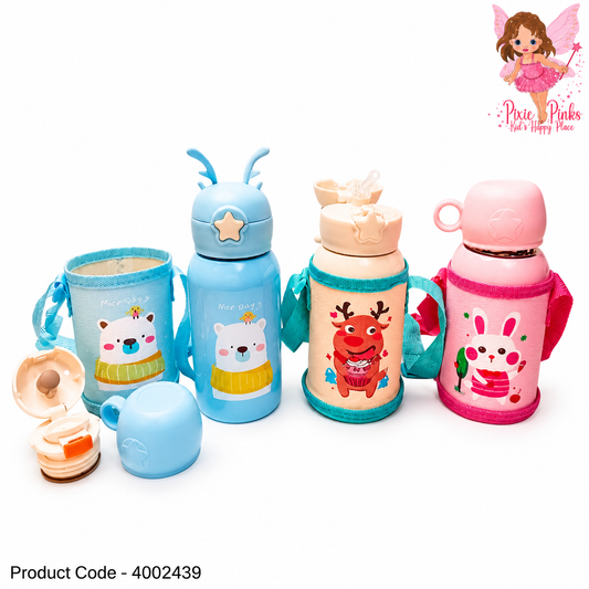 Cute Kids Thermos Water Bottle – BPA-Free Leak-Proof Insulated Water Bottle with Carry Pouch for Grade 2 & Younger Children