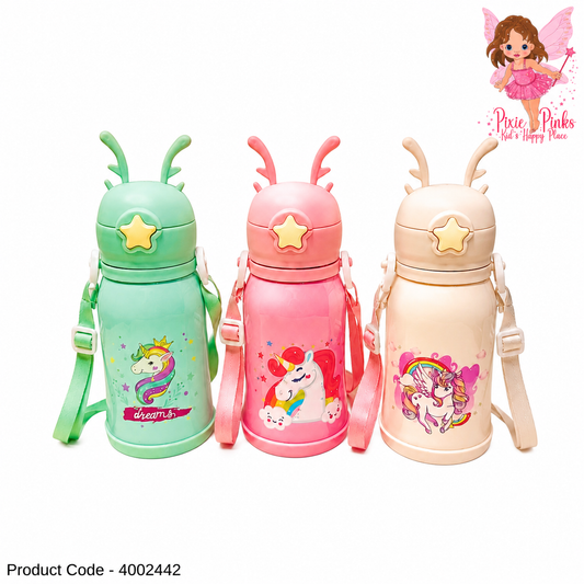 Girls Unicorn Water Bottle with Straw & Carry Strap – BPA-Free Leak-Proof Kids Water Bottle for Grade 2 & Younger