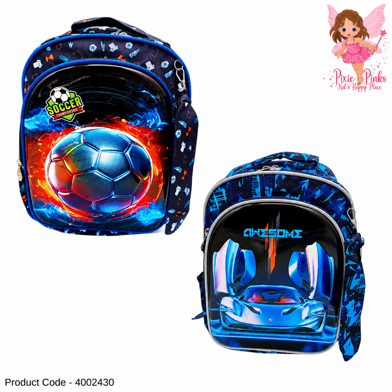 Smart Boys School Backpack with Matching Pencil Case – High Quality Grade 1 Backpack with 2 Compartments & Side Pockets