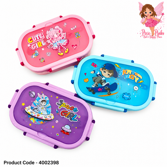 Kids Cartoon Lunch Box with Spoon & Fork – Portable School Meal Box for Boys and Girls | Cute Food Storage Container