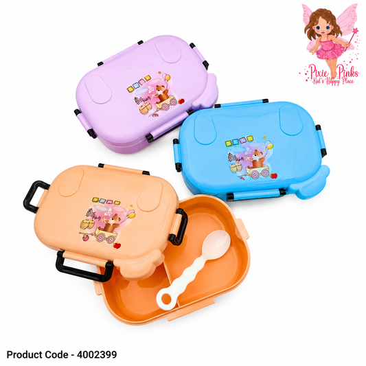 Kids Bear Lunch Box with Spoon & Compartments – Spacious Cartoon Bento Meal Box for School, Travel & Daycare