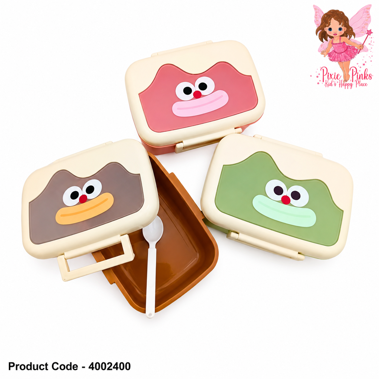 Kids Cartoon Face Lunch Box with Spoon – Spacious School Meal Box for Big Kids | Portable Food Storage Container for School & Travel
