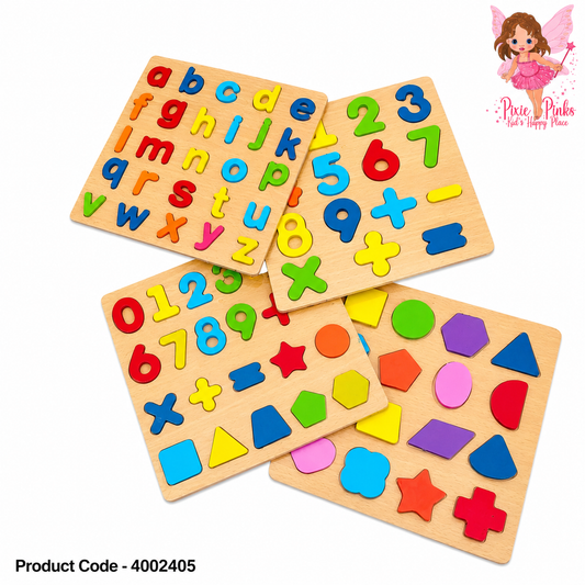 Kids Wooden Educational Puzzle Set – Alphabet, Numbers & Shapes Learning Board for Preschool Early Learning and Skill Development