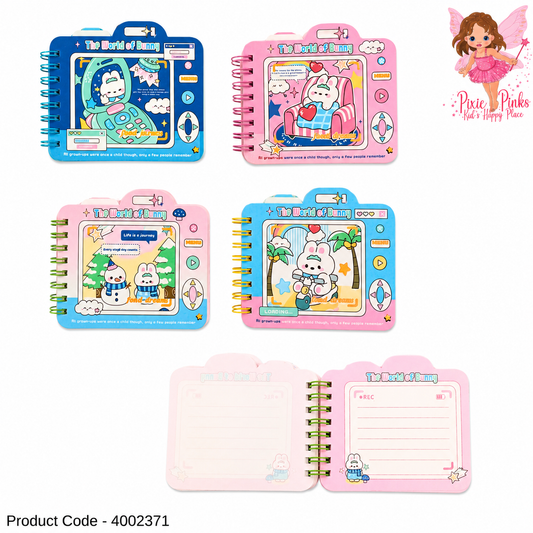 The World of Bunny Spiral Notebook – Cute Bunny Cartoon Mini Notebook for Kids, School Notes, Journaling & Creative Writing