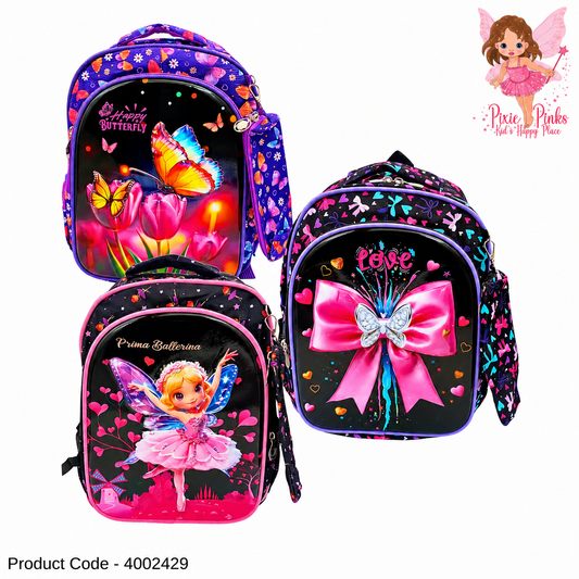 Cute Girls School Backpack with Matching Pencil Case – High Quality Grade 1 Backpack with 2 Compartments & Side Pockets