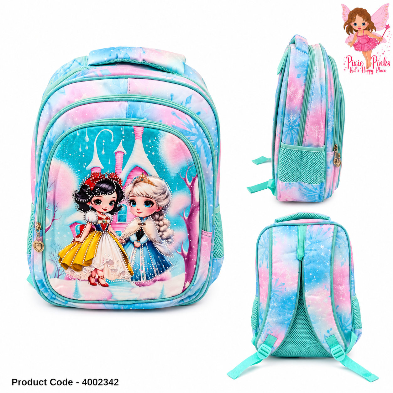 Snow Princess Girls Large School Backpack – Cute 3 Compartment Backpack for Grade 3+ Students