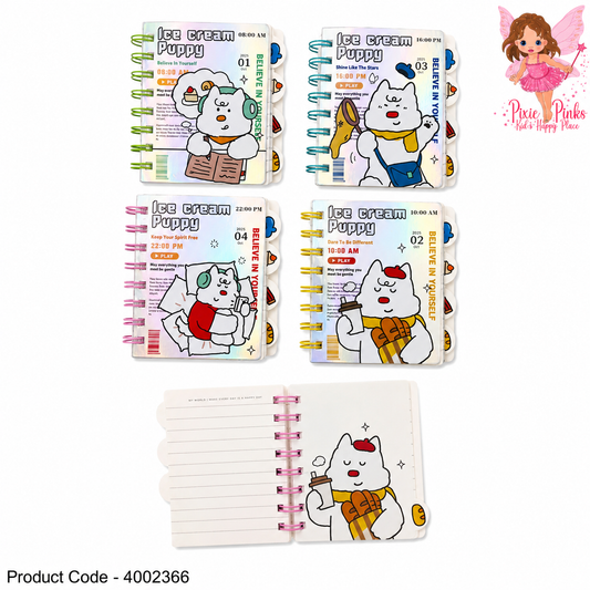 Ice Cream Puppy Spiral Notebook – Cute Cartoon Puppy Pocket Notebook for Kids, School Notes & Doodles