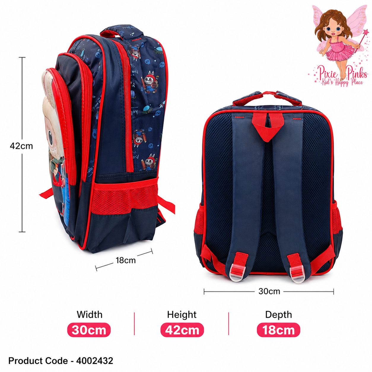 Labubu Kids School Backpack for Grade 2+ – Premium Cartoon School Bag with 3 Compartments & Side Bottle Pockets (42cm)