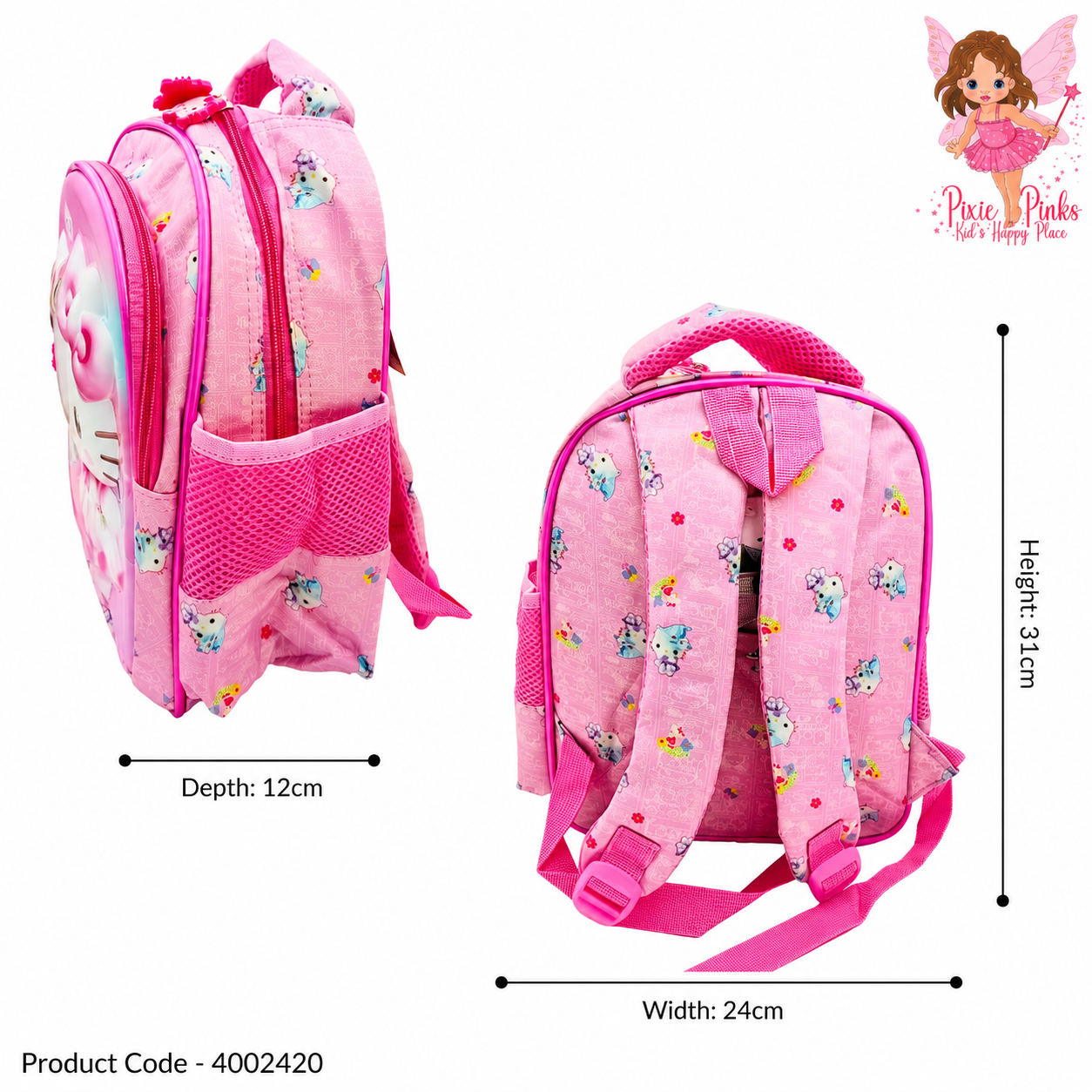 Dreamy Girls Embossed Nursery Backpack – Cute Toddler School Bag with 2 Compartments & Side Pockets | Lightweight Preschool Backpack for Girls