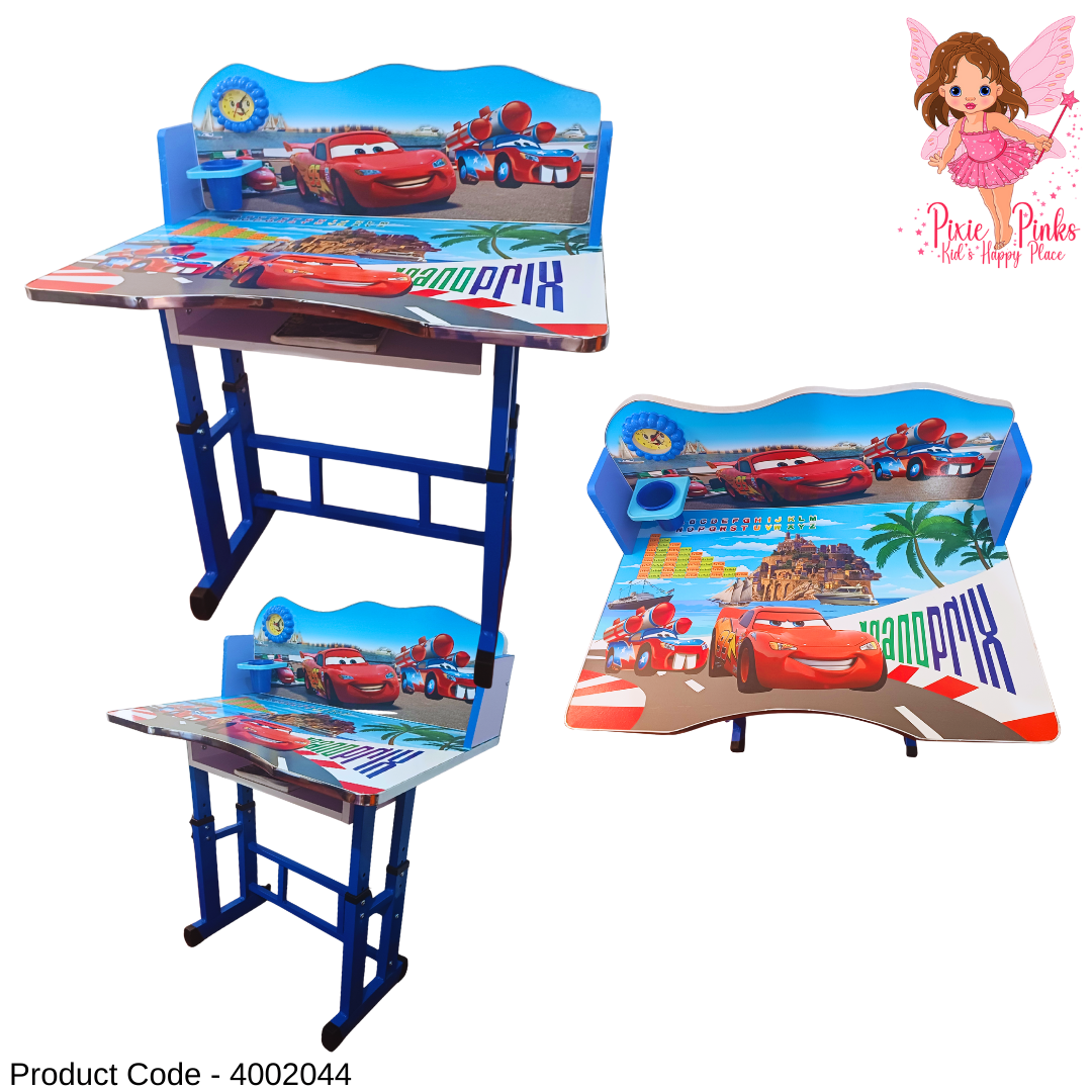 Adjustable Kids Study Table and Chair Set for Boys | Study Desk with Book Rack, Pencil Holder & Clock (Ages 11 & Under)