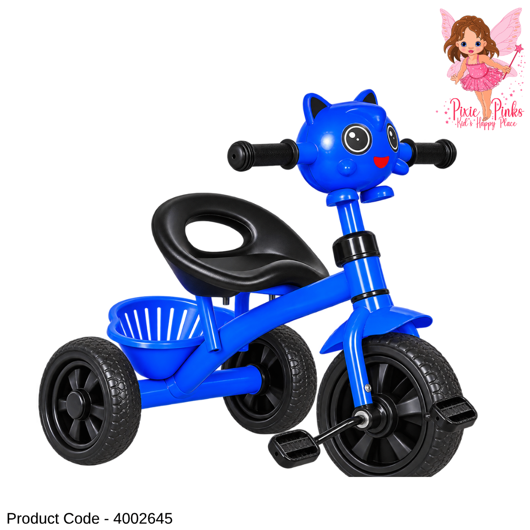 1Pc Kids Kitty Tricycle with Music & Lights – Cute Cat Design 3-Wheel Pedal Tricycle for Toddlers – Blue, Pink & Yellow