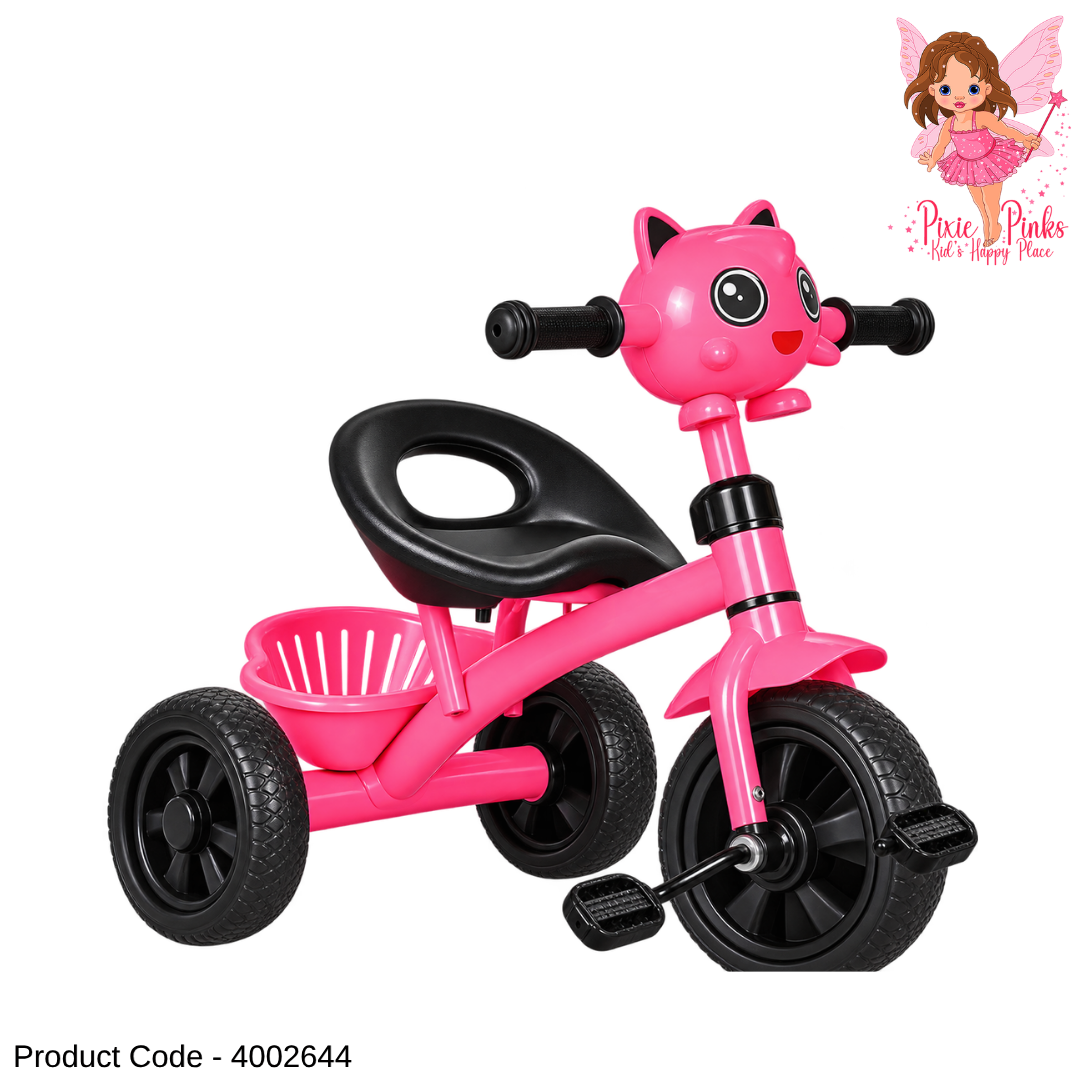 1Pc Kids Kitty Tricycle with Music & Lights – Cute Cat Design 3-Wheel Pedal Tricycle for Toddlers – Blue, Pink & Yellow