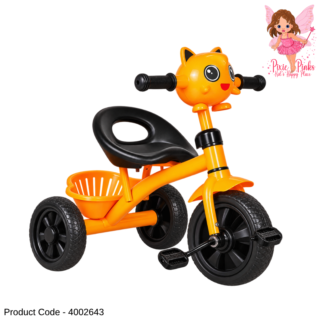 1Pc Kids Kitty Tricycle with Music & Lights – Cute Cat Design 3-Wheel Pedal Tricycle for Toddlers – Blue, Pink & Yellow