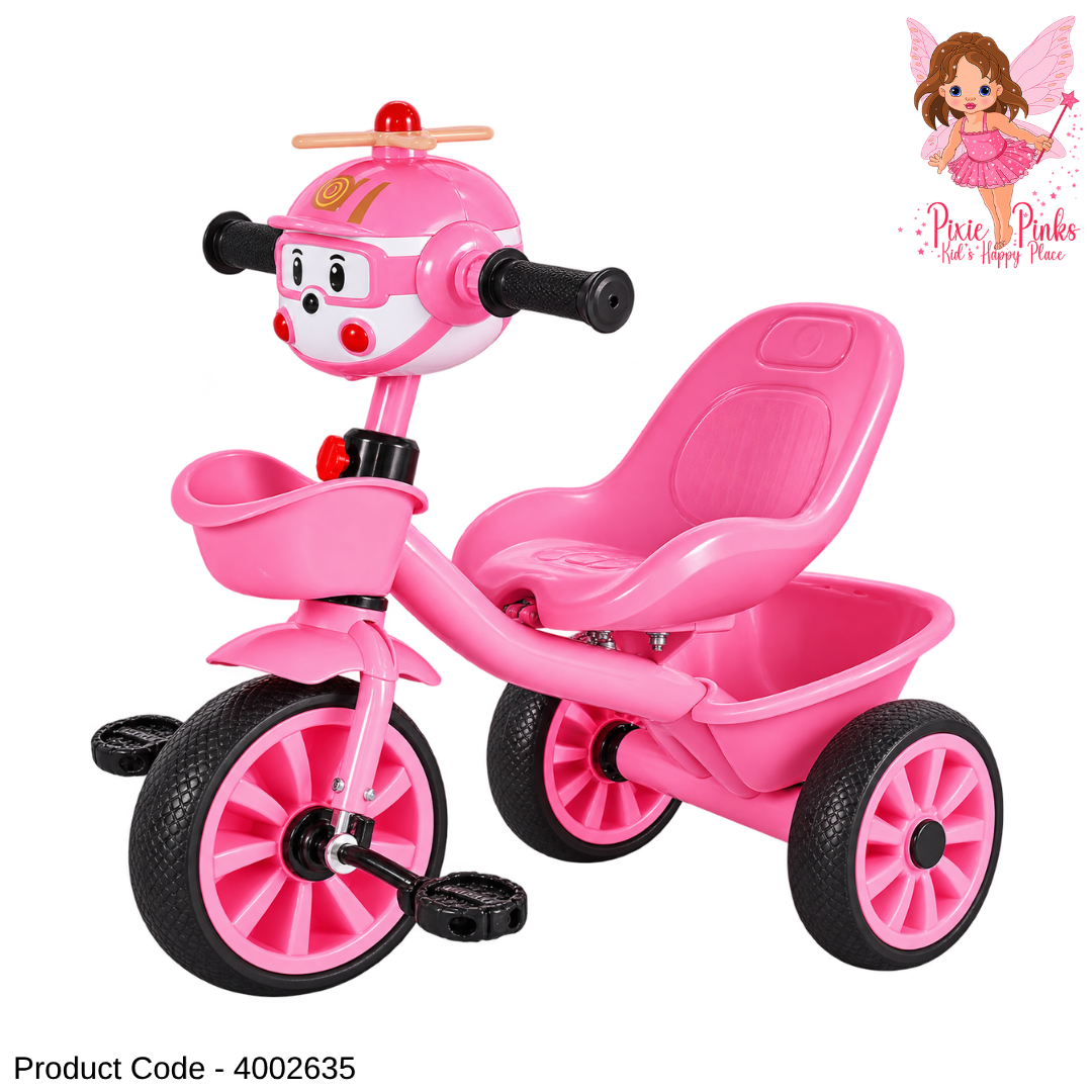 1Pc Kids MyCutie Tricycle with Music & Lights – Cute 3-Wheel Pedal Tricycle for Toddlers – Pink, Green & Blue