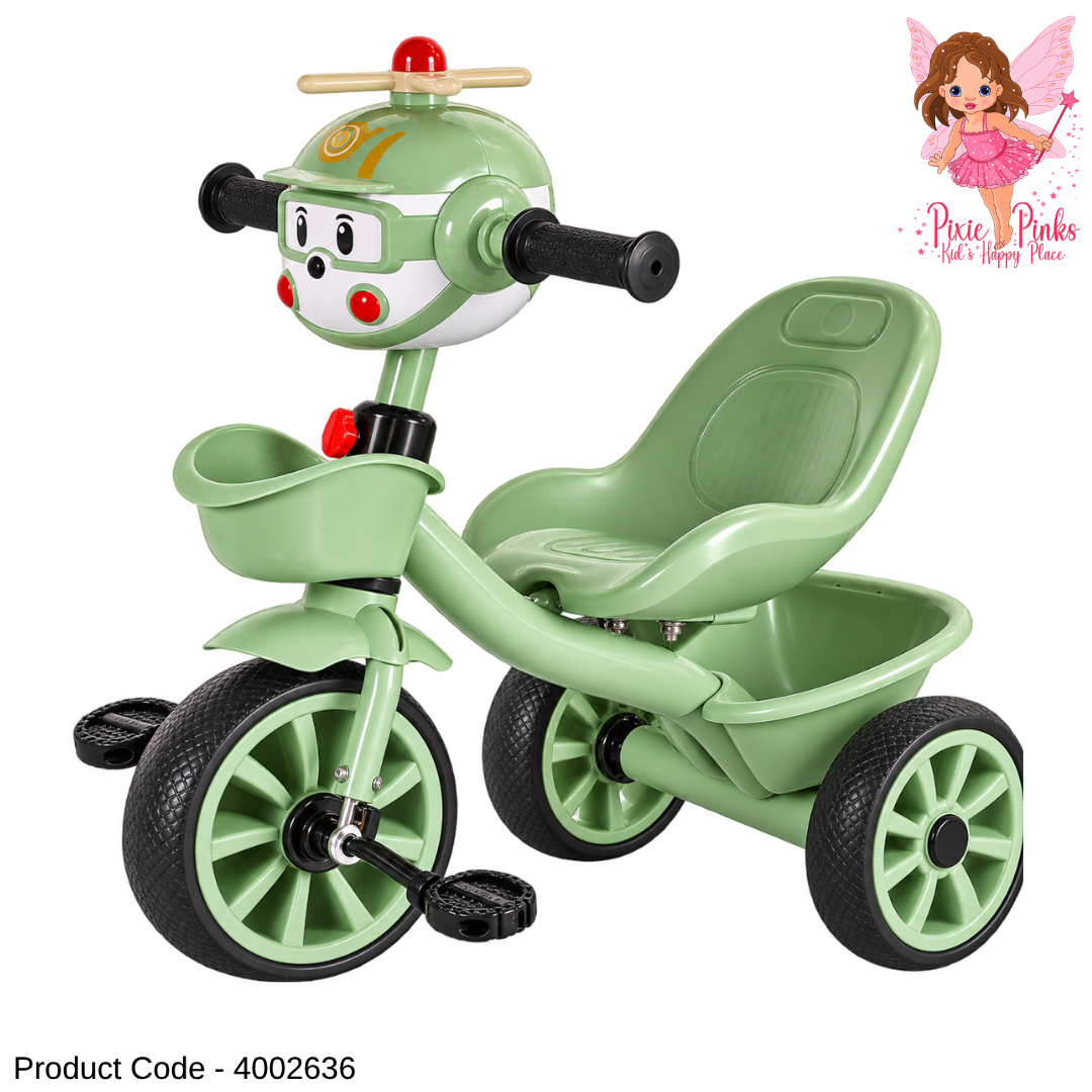 1Pc Kids MyCutie Tricycle with Music & Lights – Cute 3-Wheel Pedal Tricycle for Toddlers – Pink, Green & Blue