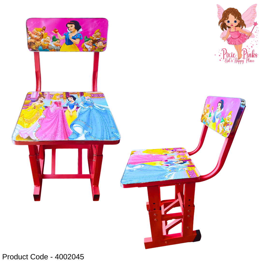 Adjustable Kids Girls Princess Study Table and Chair Set | Height-Adjustable Desk with Book Rack, Pencil Holder & Clock (Ages 11 & Under)