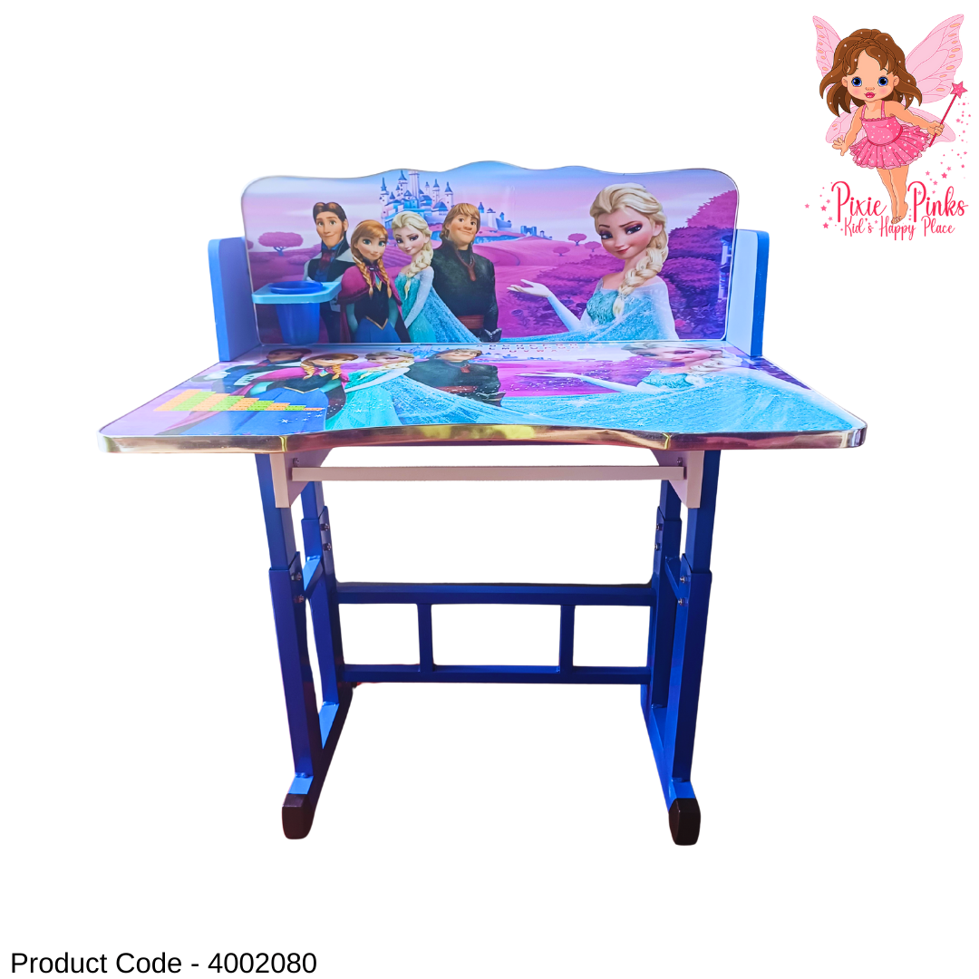 Adjustable Kids Girls Frozen Study Table and Chair Set | Height-Adjustable Desk with Book Rack, Pencil Holder & Clock (Ages 11 & Under)