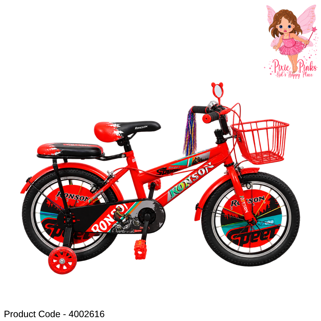 Ronson Speed New Green Kids Bicycle – 12", 16" & 20" BMX Bike with Rear Seat, Double-Wall Alloy Rims, Training Wheels, Steel Basket & Accessories | 1-Year Warranty