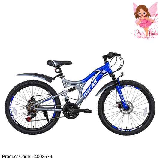 Tomahawk Oscar MTB Blue Boys 26-Inch Mountain Bicycle – Multi-Speed Bike with Dual Suspension & Disc Brakes