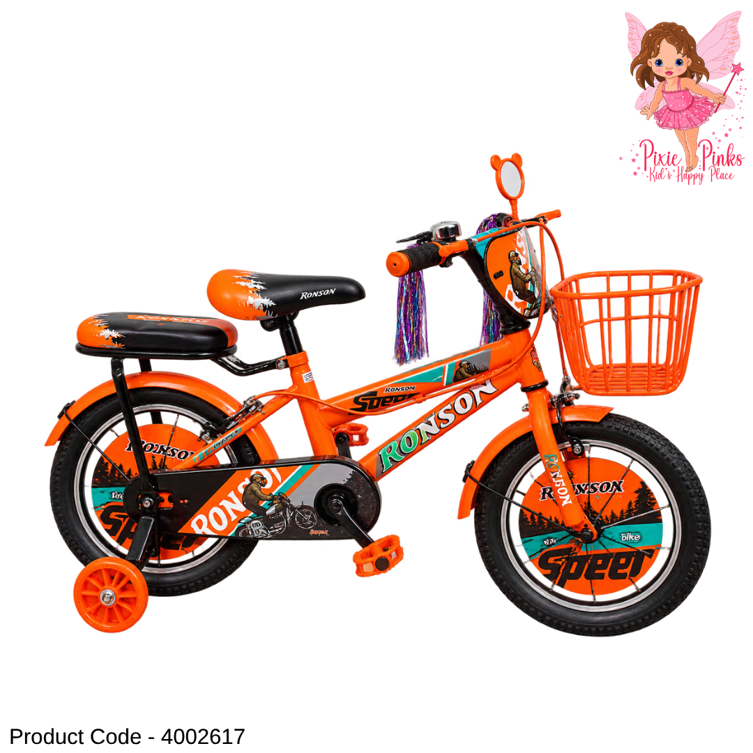 Ronson Speed New Orange Kids Bicycle – 12", 16" & 20" BMX Bike with Rear Seat, Double-Wall Alloy Rims, Training Wheels, Steel Basket & Accessories | 1-Year Warranty