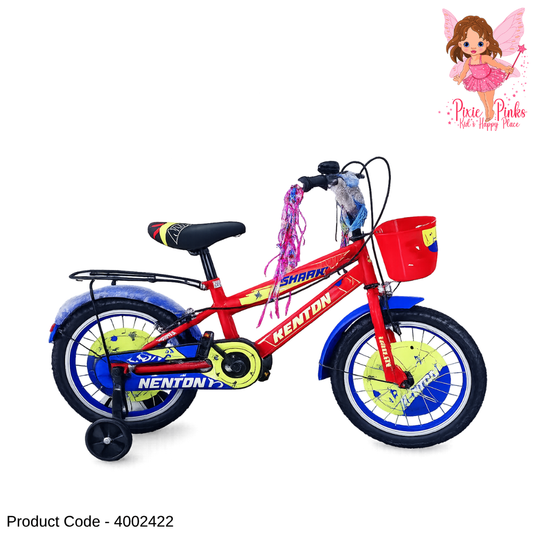 Kenton Shark Red & Blue Kids Bicycle with Alloy Rim | Training Wheels & Basket