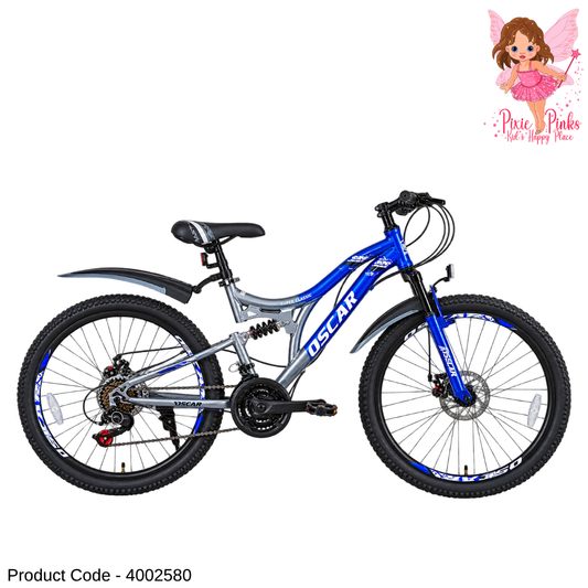 Tomahawk Oscar MTB Blue Boys 24-Inch Mountain Bicycle – Multi-Speed Bike with Dual Suspension & Disc Brakes