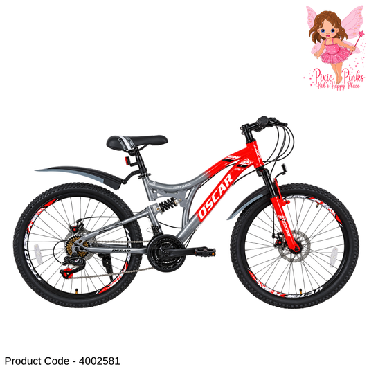 Tomahawk Oscar MTB Red Boys 26-Inch Mountain Bicycle – Multi-Speed Bike with Dual Suspension & Disc Brakes