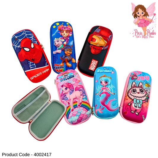 Kids Embossed Pencil Case for Boys & Girls – Hard Shell School Pencil Box with Zipper | Cartoon Character Stationery Organizer