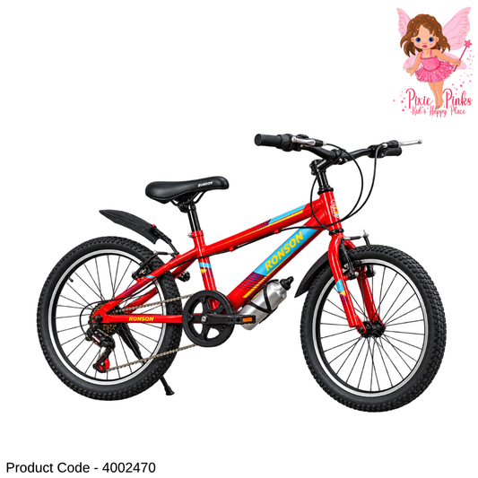 Ronson Red MTB 20 Inch 7-Speed Kids Bicycle – Alloy Double Wall Rims & Water Bottle