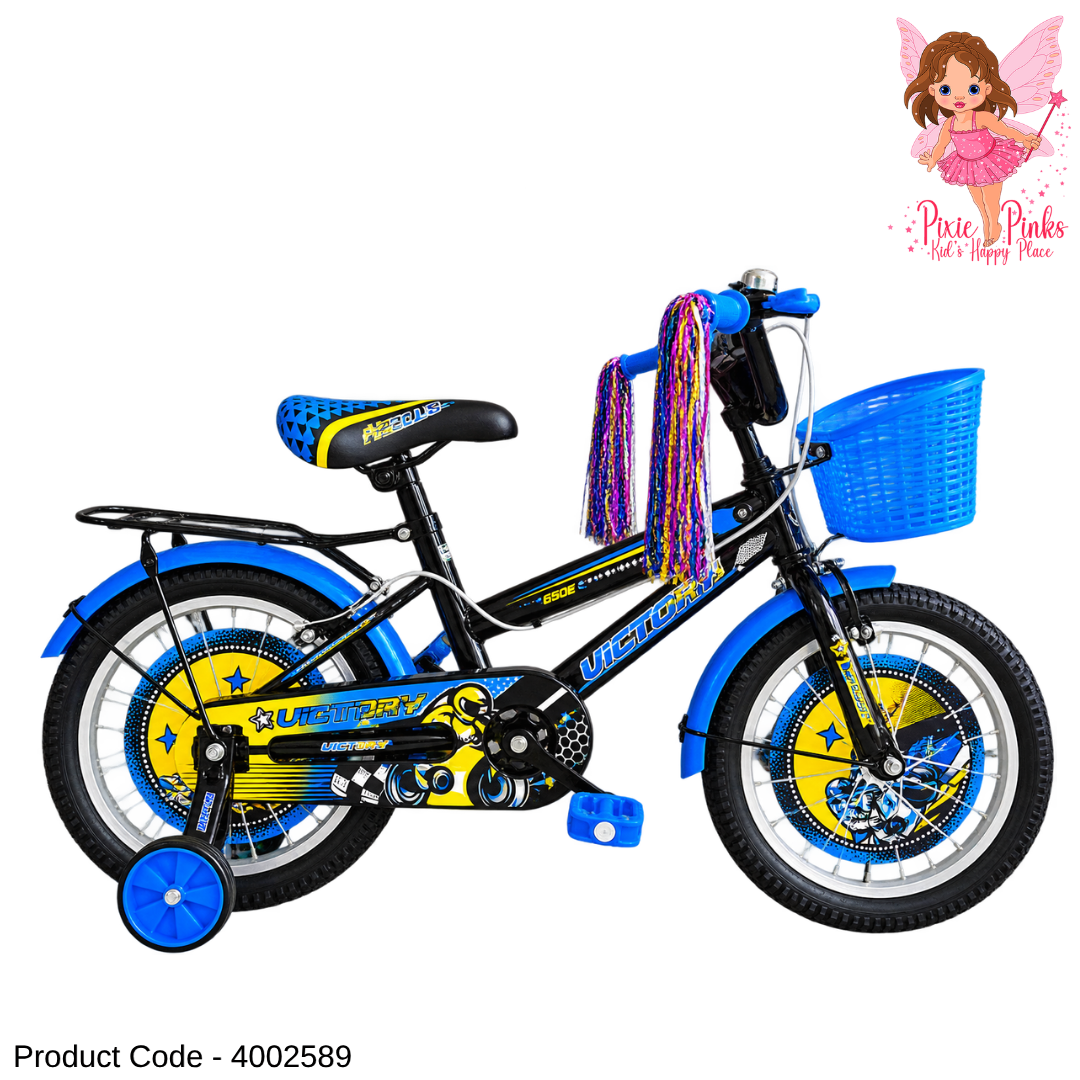 Ronson Victory Blue BMX 16-Inch Kids Bicycle – Alloy Rims, Training Wheels, Basket & Mirror