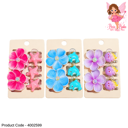 1 Pack 3D Floral & Cute Character Hair Clips for Girls – 5-Piece Colourful Mini Hair Claw Clip Set