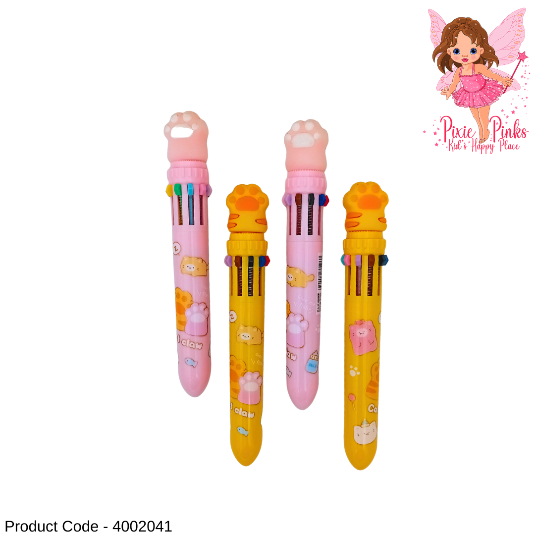 10 Colour Pawfect Buddy Pen | Cute Multi-Colour Pen for Kids & Students