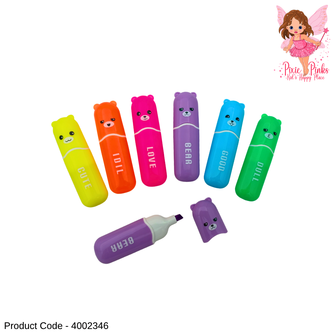 1Pc Colourful Bear Highlighter Pen – Cute Mini Fluorescent Marker for School, Study & Office Use