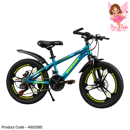 Ronson Blue MTB 20-Inch 21-Speed Mountain Bicycle – Front Suspension, Dual Disc Brakes & Alloy Rims