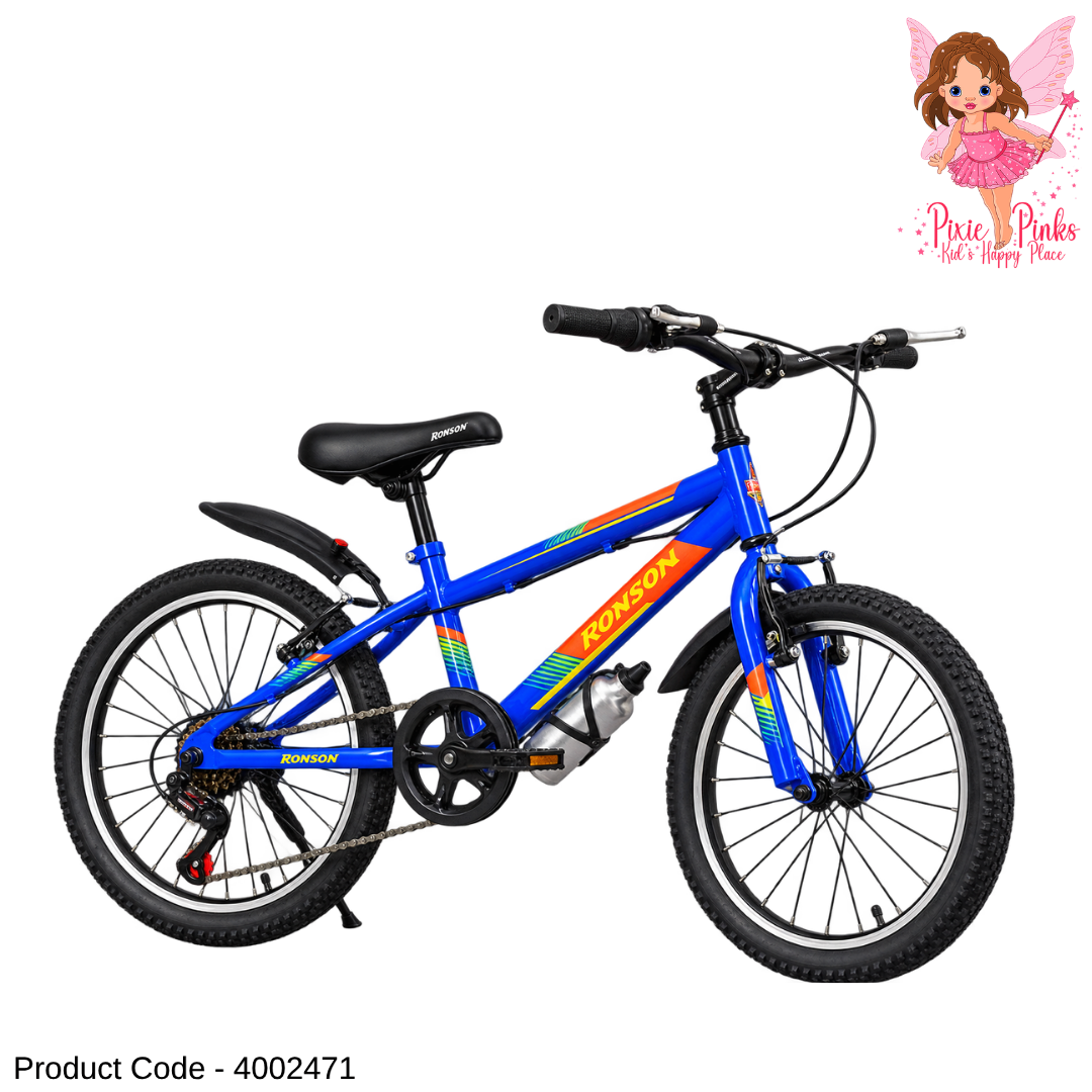 Ronson Blue MTB 20 Inch 7-Speed Kids Bicycle – Alloy Double Wall Rims & Water Bottle