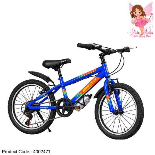 Ronson Blue MTB 20 Inch 7-Speed Kids Bicycle – Alloy Double Wall Rims & Water Bottle
