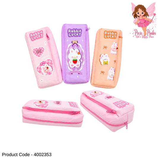 Rabbit Lucky Cute Girls Pencil Case – Large Capacity Zipper Pencil Pouch for School Supplies