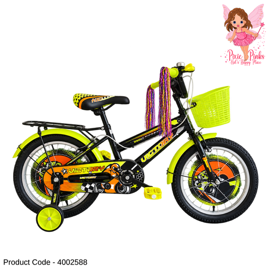 Ronson Victory Yellow BMX 16-Inch Kids Bicycle – Alloy Rims, Training Wheels, Basket & Mirror