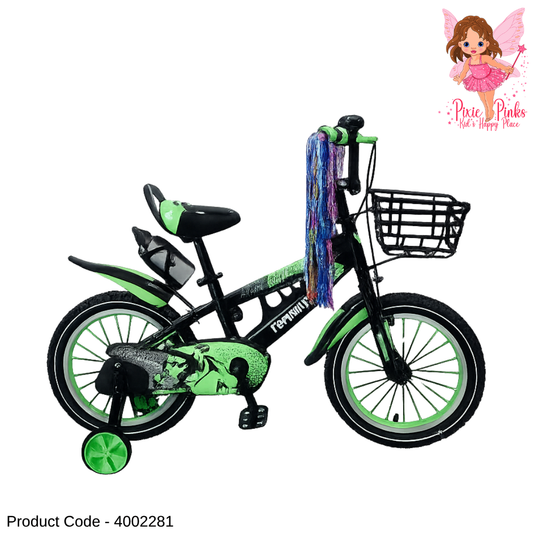 Tomahawk Green BMX Panther Bicycle 16” / 20” Kids Bike with Training Wheels, Front Basket, Alloy Rims & Water Bottle