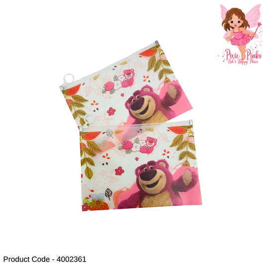 1Pc Pinky Lotso Transparent Document File Folder – Cute Cartoon A4 Storage Pouch for School, Office & Travel