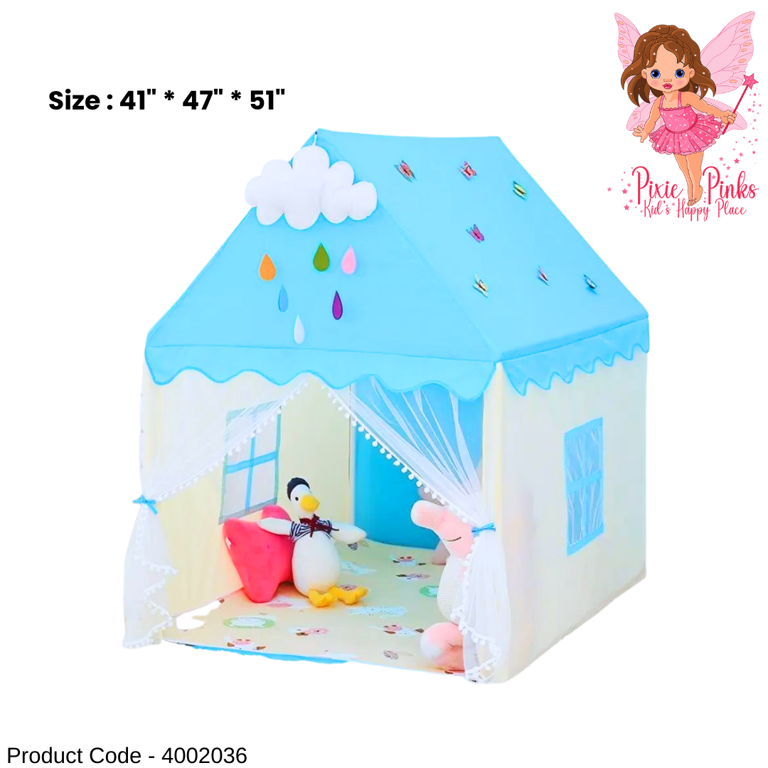 Kids Blue Play Tent House – Cute Indoor Play Tent for Kids (41″ × 47″ × 51″)