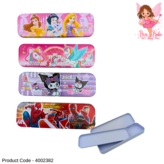 Kids Cartoon Character Steel Pencil Box – Durable Metal Pencil Case for School | Cute Stationery Storage Box for Boys & Girls