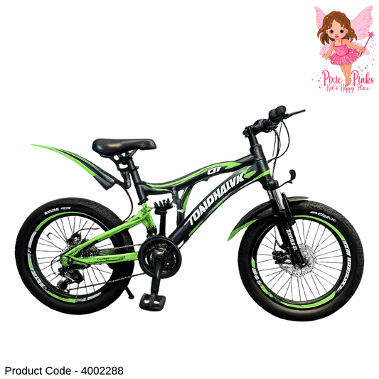 Tomahawk Green MTB XL GT-3 Kids Mountain Bicycle 20” | 18 Speed, Dual Disc Brakes, Dual Suspension, Dual Shock, Double Wall Rims