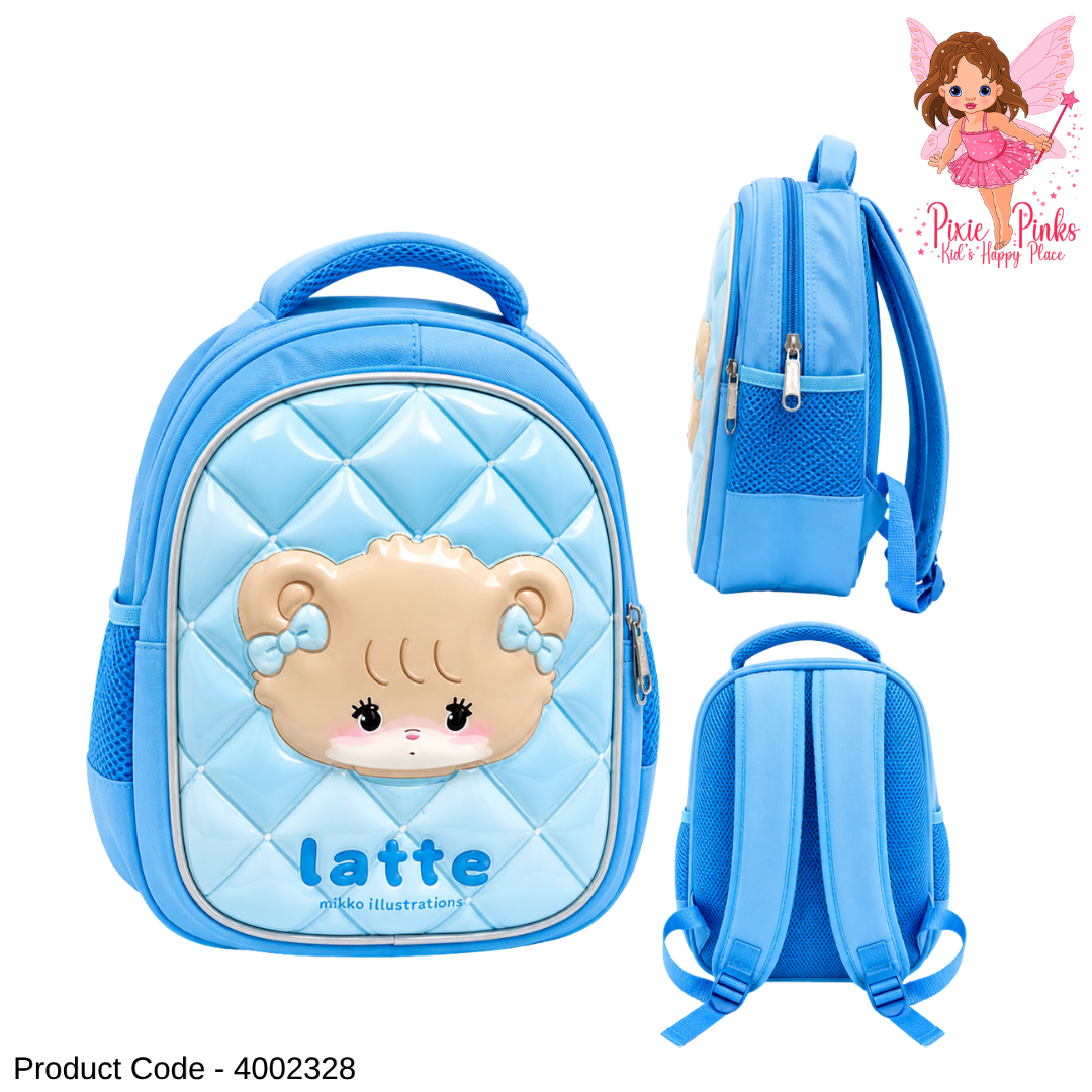 Cute Embossed Blue Kids Backpack – Nursery School Bag with 2 Compartments | Lightweight Toddler Travel Bag