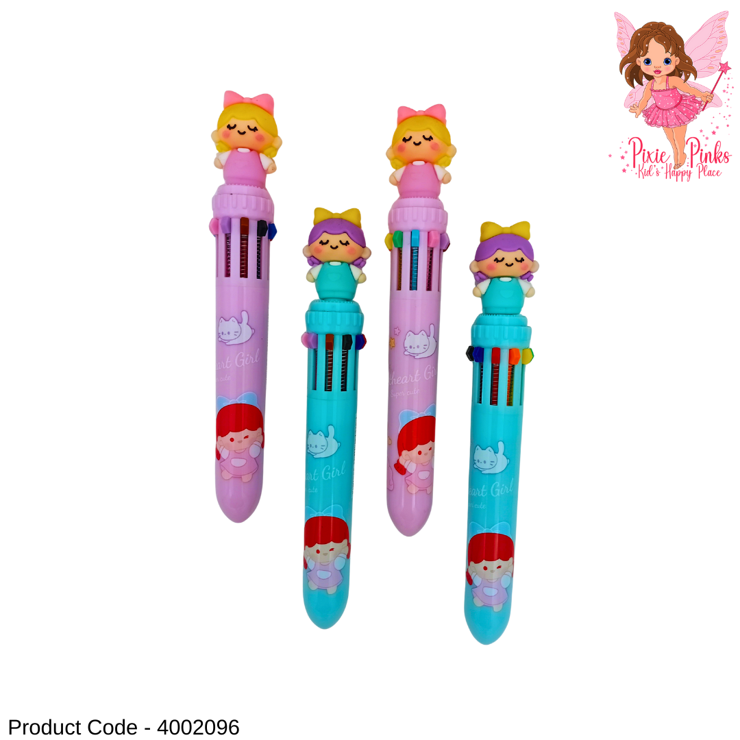 10 Colour Girly Doll Pen | Cute Multi-Colour Pen for Kids, School & Gifts
