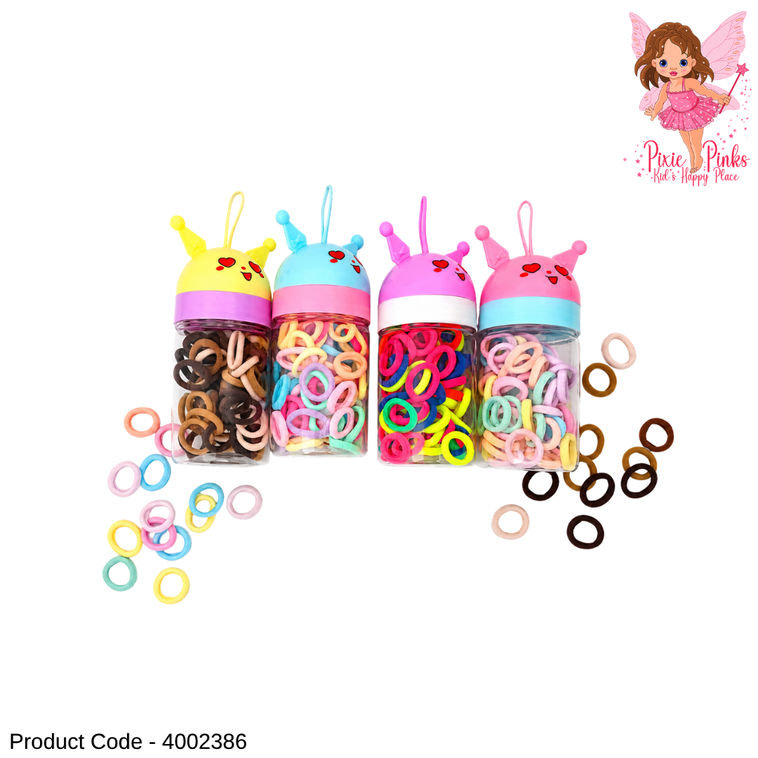 Colorful Mini Hair Bands Bottle for Girls – Soft Elastic Hair Ties Set in Cute Storage Container | Kids Hair Accessories