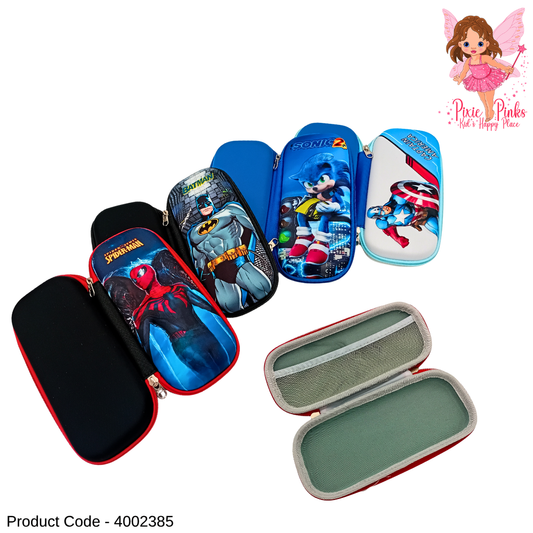 Kids Superhero Embossed Pencil Case – Hard Shell Zipper Pencil Pouch for School | Large Capacity Stationery Organizer for Boys
